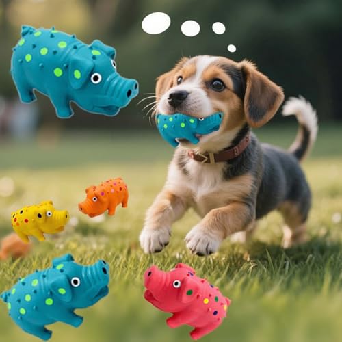Dog Squeak Toy with Oinking Sounds, Pig Squeaky Dog Toy Latex Polka Dot Squeaky Pig Dogs Toys Rubber Chew Toys for Small, Medium and Large Dogs (Blue, S) - color: Blue, size: S