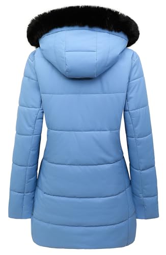 MOERDENG Women's Winter Puffer Coat Thicken Fleece Lined Down Jacket Waterproof Faux Fur Detachable Hooded Parka - color: Denim Blue, size: Medium