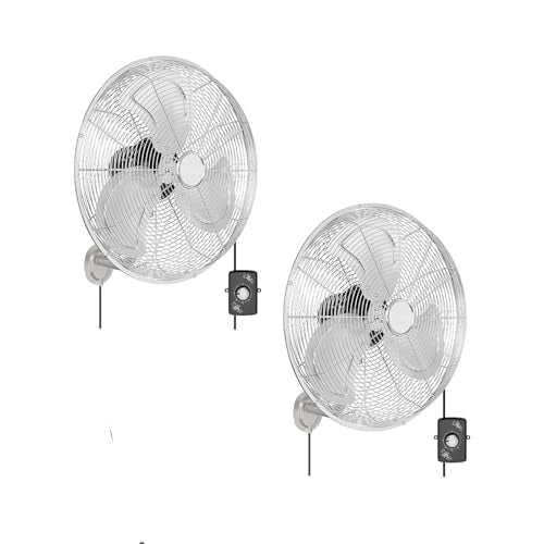 Bonnlo 18 Inch Oscillating Wall Mounted Fan, 3-Speed 4600CFM Industrial Metal Fan with Double Ball Bearing Motor & Aluminum Blades for Patio, Garage, Greenhouse & Factory, UL Listed (2 Pack) - size: 18 Inch