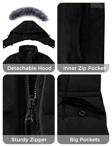 ZSHOW Women's Warm Hooded Winter Coat Waterproof Quilted Puffer Jacket Long Windproof Parka - color: Black, size: XX-Large