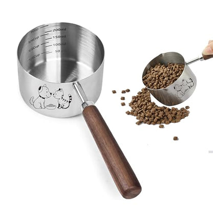 1 Cup Dog Cat Food Scoop, OHOLA Stainless Steel Dog Food Measuring Cup, Precision Scale Measurements (Stylish Pattern)