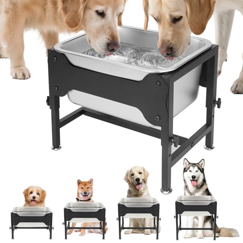 YUEPET 3 Gallon Elevated Dog Water Bowl for Large Extra Large Dogs Stainless Steel Dog Bowl with 4 Heights Adjustable Metal Anti-Slip Stand Pet Food Bowl for Joint Pressure Relief Indoor Outdoor Use - size: 3 Gallon