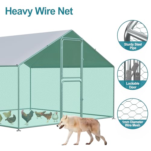 Airynee Large Chicken Coop, Chicken Coops for 10 Chickens, Chicken Runs for Yard with Water Poof & UV Resistance Cover, Spire Roof Chicken Coop Run with Double Lockable Doors for Outdoor Backyard - size: 79.2"L x 117.6"W x 79.2"H