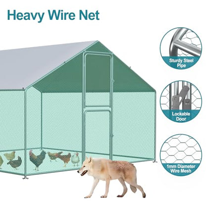 Airynee Large Chicken Coop, Chicken Coops for 10 Chickens, Chicken Runs for Yard with Water Poof & UV Resistance Cover, Spire Roof Chicken Coop Run with Double Lockable Doors for Outdoor Backyard - size: 79.2"L x 117.6"W x 79.2"H
