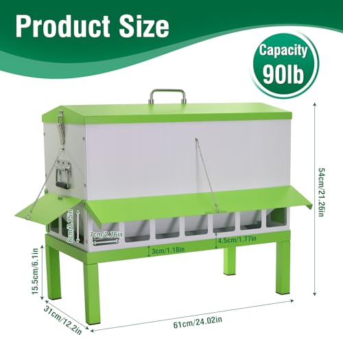 Automatic Chicken Feeder Large Capacity No-Waste Waterproof Poultry Feeder | Stainless steel metal feeder port Hens flocks ducks Roosters backyard Coop Outdoor conical Lid rodent rain proof hanging