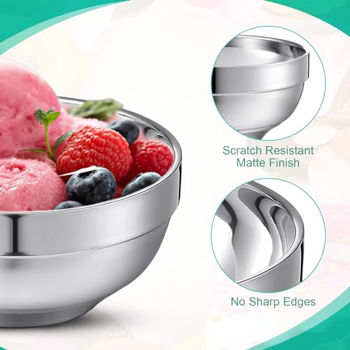 Funnymoom 8 Pack 24 oz Stainless Steel Bowls Double Walled Insulated Soup Ice Cream Metal Mixing Nesting Bowls for Serving Soup Rice Cereal (304 Stainless Steel) - size: 24 oz