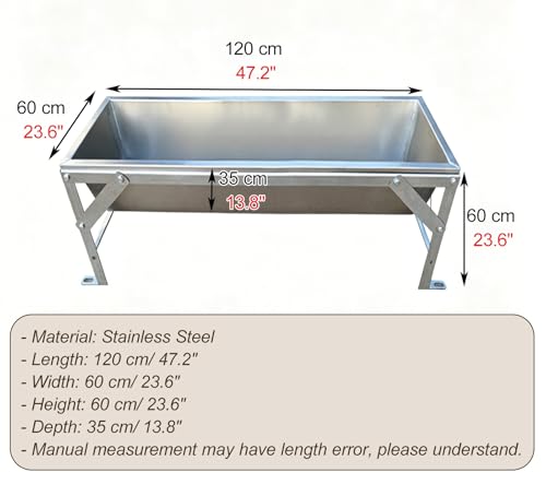 Large Capacity Goat Feeder with Bracket, Thickened Stainless Steel Livestock Water Trough, Heavy Duty Large Feed Trough for Sheep, Cattle(120x60xH60cm/47.2x23.6x23.6in) - size: 120x60xH60cm/47.2x23.6x23.6in