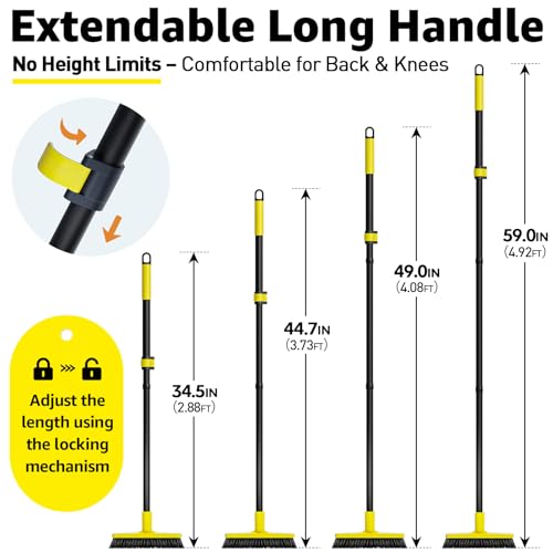 Grout Brush with Long Adjustable Handle - Telescopic, Rotation Tile Grout Cleaning Tool, V-Shape Shower Scrubber Cleaner Stiff Bristle for Cleaning Bathrooms Tile Floors, Baseboards and Corners - 59in