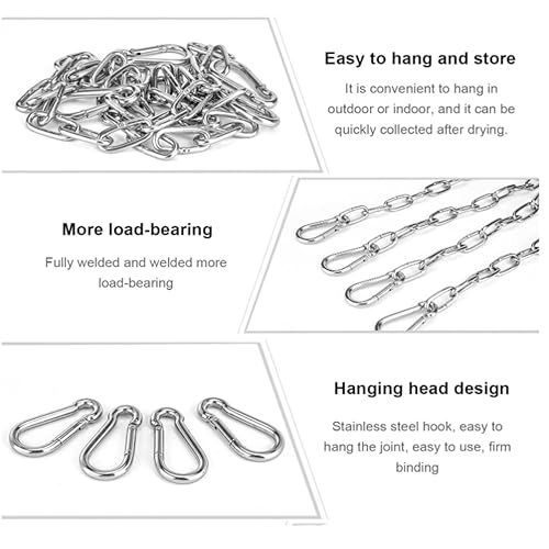2 Pack Gate Chain Lock for Outdoor Fence with Carabiner, 1/6 x 24 Inch Stainless Steel Link Chains No Fear of Being Bent, Easy to Adjust Barn Chain for Livestock Gate （ Silver ） (2, 24 Inch)