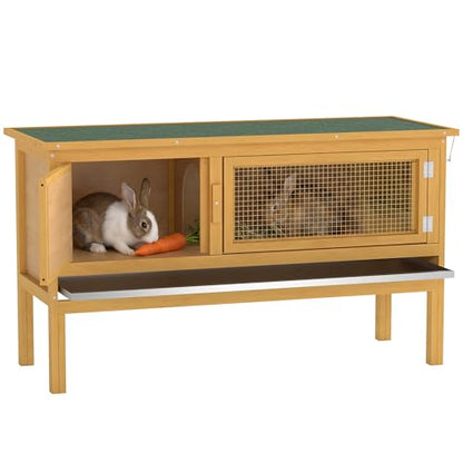 PawHut Wooden Rabbit Hutch Bunny Cage with Openable Waterproof Roof, No Leak Tray Sturdy Fir Wood Build for Indoor/Outdoor