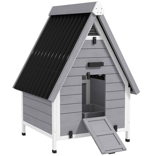 PawHut Chicken Coop for 2 Hens, Outdoor Wooden Chicken House with Removable Nesting Box & Roosting Bar, Tray, Ramp, Poultry Cage Rabbit Hutch, 31" x 29" x 43", Grey