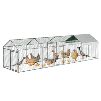 Metal Chicken Coop with Cover, Metal Chicken Run with 4 Doors, Chicken Runs for Yard, Poultry Cage for Rabbit Duck Goose, Silver, 160" x40" x40" - color: silver
