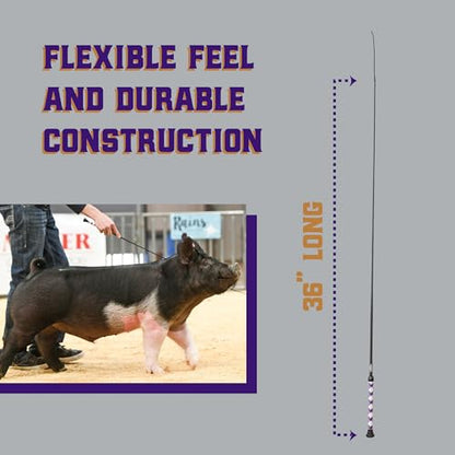 Weaver Livestock Basic Pig Show Whip, Hog Livestock Whip with Braided Nylon Handle, Leather Popper, Lightweight Braided Shaft - color: 36" - Purple/White