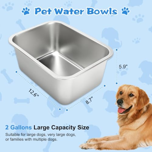 YUEPET 2 Gallons Stainless Steel Dog Water Bowls, Extra Large Metal Dog Food and Water Bowls Large Capacity Pet Water Bowls for Indoor and Outdoor Extra Large Dogs - size: 2 Gallons