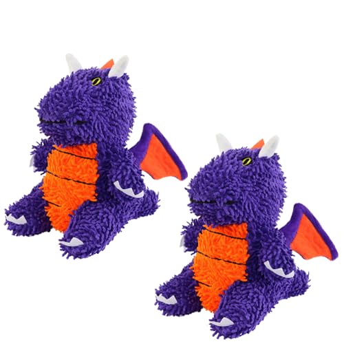 MIGHTY® 2 Pack Microfiber Medium Dragon Dog Toys | Ultra Durable Plush Toy with Multiple Layers & Reinforced Seams , Washable and Floats , Mighty® Construction - color: 2PK Purple Dragon