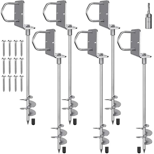 Insaga 18''/24''/30'' Ground Anchors Screw in Earth Anchor Solid Steel with L Bracket for Trampoline Mobile Home Swing Set Shed Carport Tent Stakes, Wider Helix Blade & Chrome Plated Finish, 2/4/6Pcs - color: 18''-6Pack, size: 3'' Blade