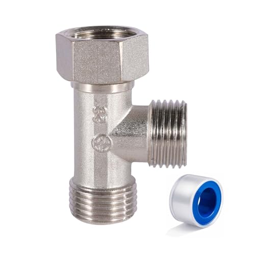 1/2" Chrome Brass Tee, Brass Chrome 3-Way Shower Diverter Valve, 1/2" Male x 1/2" Male x 1/2" Female Tee, 1/2" Tee for Shower Arm, Angle Valve, Bidet, and Sprayer Hose Applications - size: 1/2DG