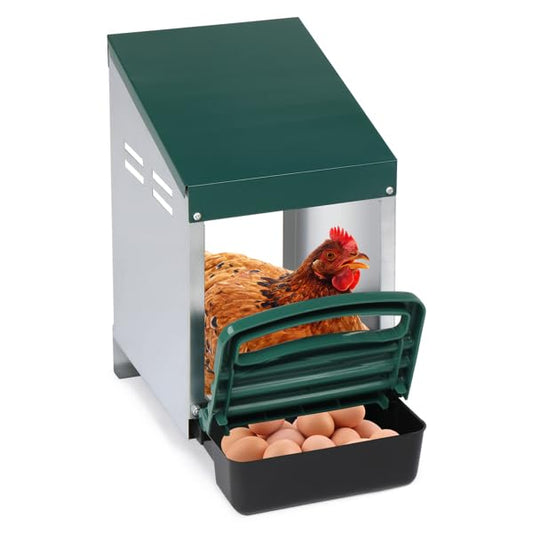 Chicken Nesting Box, Single Compartment Wall Mount Brooder Box with Pull-Out Cleanable Tray, Perch & Easy Egg Collection, 1-Hole Hen Roosting Nest, Green