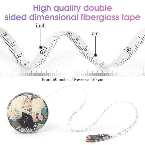 Retractable Mini Tape Measure, Auto-Retract, Premium Leather Tape Measure, Dual-Sided Ruler, Ideal for Fabric Cutting, Body Measurements, and Handicrafts (Black Cat) - color: Black Cat