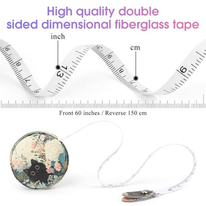 Retractable Mini Tape Measure, Auto-Retract, Premium Leather Tape Measure, Dual-Sided Ruler, Ideal for Fabric Cutting, Body Measurements, and Handicrafts (Black Cat) - color: Black Cat