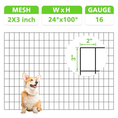 PVC Coated Wire Mesh Fence – 24in H x 100ft L Farm & Garden Wire Fencing, 2" x 3" Square Mesh, 16 Gauge Black Metal Wire for Chicken,Dog,Vegetable Garden,Poultry Fencing,Livestock and Animal Barrier - color: Black, size: 2"x3" 24inx100ft