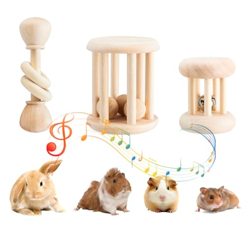 KABASI 3 PCS Wooden Bunny Toys, Safe Rabbit Guinea Pigs Bite-Resistant Natural Wooden Chew Teeth Grinding Toys for Chinchillas Hamsters Small Animals Rat Playing Indoor Outdoor - color: Style B