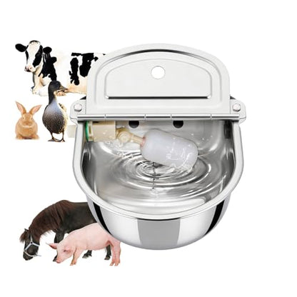 NYXOVA Automatic Animal Drinking Water Bowl, 304 Stainless Steel Livestock Waterer with Float Valve for Horse, Cattle, Goat, Sheep, Pig and Dog（Without Drainage Hole）