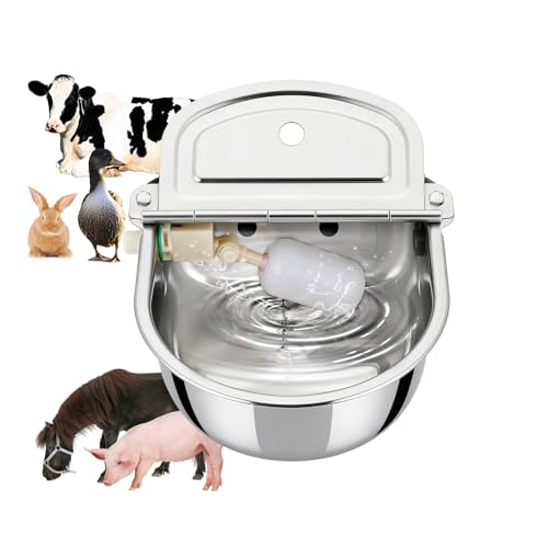 NYXOVA Automatic Animal Drinking Water Bowl, 304 Stainless Steel Livestock Waterer with Float Valve for Horse, Cattle, Goat, Sheep, Pig and Dog（Without Drainage Hole）