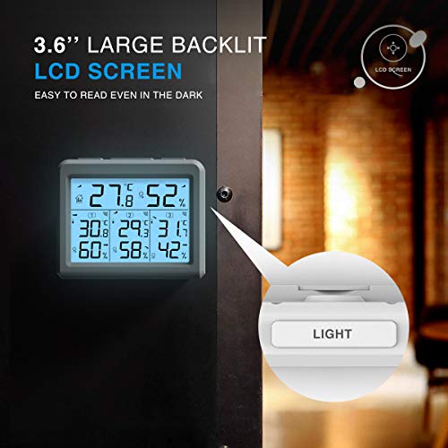 AMIR Indoor Outdoor Thermometer, 3 Channels Digital Hygrometer Thermometer with 3 Sensor, Temperature Humidity Monitor with LCD Display, Wireless Humidity Gauge for Home, Baby Room