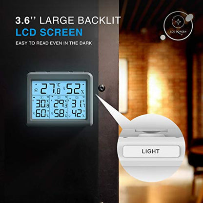 AMIR Indoor Outdoor Thermometer, 3 Channels Digital Hygrometer Thermometer with 3 Sensor, Temperature Humidity Monitor with LCD Display, Wireless Humidity Gauge for Home, Baby Room