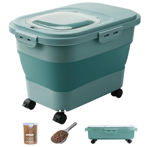 20-23 Lbs Dog Food Storage Container - Collapsible Dog Food Container with Attachable Casters and Scoop,Small Container, Pet Food Storage Containers to Keep Dry Food Fresh,Easy to Move | Dog Food Container with Double Airtight Seal & Magnetic Lid,Cat Food