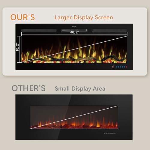 45" WiFi Electric Fireplace Inserts, Recessed and Wall Mounted Fireplace Heater W/Adjustable Flame Color & Brightness, Thermostat, 9H Timer, App and Remote Control, 750/1500W - size: 45" WiFi