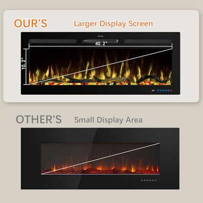 45" WiFi Electric Fireplace Inserts, Recessed and Wall Mounted Fireplace Heater W/Adjustable Flame Color & Brightness, Thermostat, 9H Timer, App and Remote Control, 750/1500W - size: 45" WiFi
