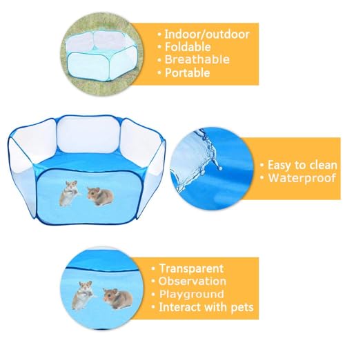 Hamster Foldable Exercise Playpen, Breathable and Transparent Pet Playpen, Indoor/Outdoor Cage Small Animal Fence for Syrian Hamster Rats Chinchillas Rabbit Guinea Pigs Gerbils Hedgehogs Reptiles - color: Skyblue