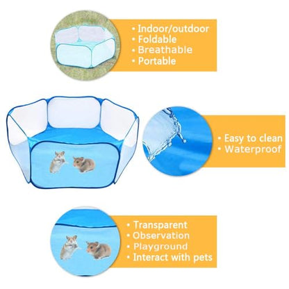Hamster Foldable Exercise Playpen, Breathable and Transparent Pet Playpen, Indoor/Outdoor Cage Small Animal Fence for Syrian Hamster Rats Chinchillas Rabbit Guinea Pigs Gerbils Hedgehogs Reptiles - color: Skyblue