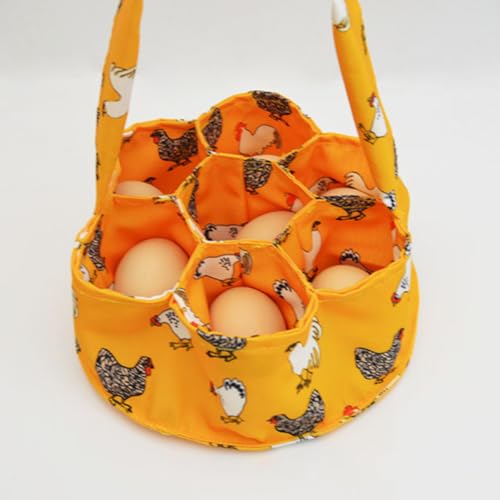 Egg Gathering Basket, Canvas Egg Carrier with 7 Pouches, Holds Up to 7 Eggs | Includes 1 basket, Long handle for one hand carry, Felt base pad for set down cushioning, Wipe clean canvas
