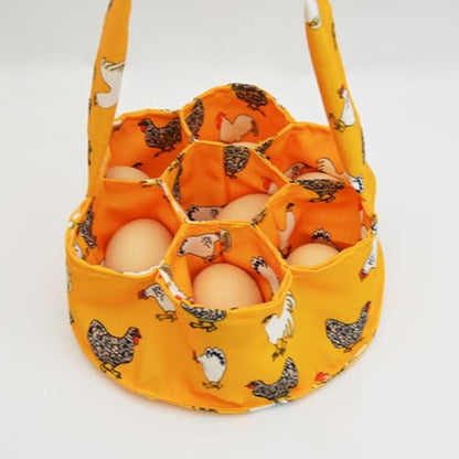 Egg Gathering Basket, Canvas Egg Carrier with 7 Pouches, Holds Up to 7 Eggs | Includes 1 basket, Long handle for one hand carry, Felt base pad for set down cushioning, Wipe clean canvas