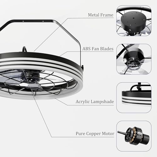 Plug in Wall Mount Fan with Light, 20 Inch 3CCT Dimmable Fan Light, Remote & App Control, 6-Speed, Reversible, Indoor/Outdoor Wall Mounted Fans for Patio, Garage, Living Room (LED Frame) - color: LED Frame