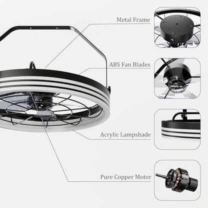 Plug in Wall Mount Fan with Light, 20 Inch 3CCT Dimmable Fan Light, Remote & App Control, 6-Speed, Reversible, Indoor/Outdoor Wall Mounted Fans for Patio, Garage, Living Room (LED Frame) - color: LED Frame