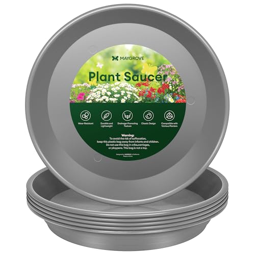 Maygrove 6 Pack Plant Saucer, 8 10 12 inch Plant Saucers for Indoor, Heavy Duty Plastic Plant Trays for pots, Grow Bags, Bird Baths, Flower Drip Trays for Indoor and Outdoor Uses (10", Gray) - color: Gary, size: 10"(6 pack)