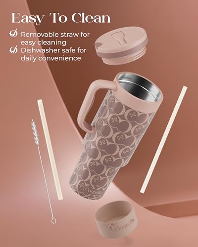 40 oz Insulated Tumbler with Handle and Push-Button Straw Lid, Stainless Steel Travel Cup for Gym Office, Leakproof, BPA-Free, Cup Holder Friendly, Bow Silicone Boot, Brown (C’ Espresso) - color: C’ Espresso