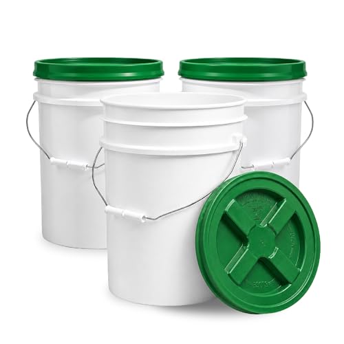 ePackageSupply 5 Gallon Bucket - Food Grade Bucket with Airtight Gamma Seal Screw-On Lid, BPA-Free, Heavy-Duty 90 Mil HDPE Plastic, Bulk Storage, Durable Container, Made in USA, White/Green, 3 Packs - color: White/Green, size: 3 Packs