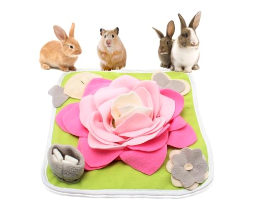 Rabbit Foraging Mat Snuffle Mat for Small Animals Bunny Puzzle Toys Pets Interactive Feeding Mat for Guinea Pigs Hedgehog Chinchilla Puppies (Pink) - color: Pink