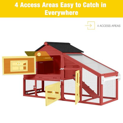 Aivituvin Chicken Coop for 2-4 Chickens with Wheels Outdoor Chicken House Mobile Large Poultry Cage Pull Out Tray No Leakage - color: Red