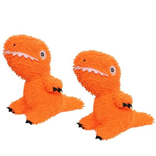 MIGHTY® 2 Pack Microfiber Medium T-Rex Dog Toys | Ultra Durable Plush Toy with Multiple Layers & Reinforced Seams , Washable and Floats , Mighty® Construction - color: 2PK Orange T-Rex