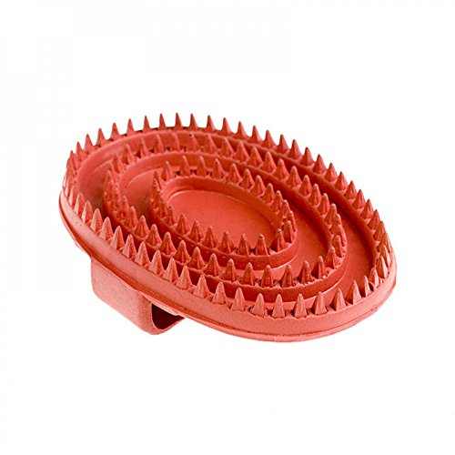 HORZE Soft Rubber Curry Comb Brush with Handle for Horses, Dogs, Cats | 6" x 4" - Red - One Size - color: Red