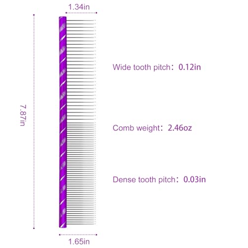 Fearless Alpaca Metal Pet Comb for Grooming Cats and Dogs (Purple) - Purple, Blue, Red, and Gold Colors Available - 8 Inch Length - Rounded Spine - Great Tool for Mats and Shedding - color: Purple