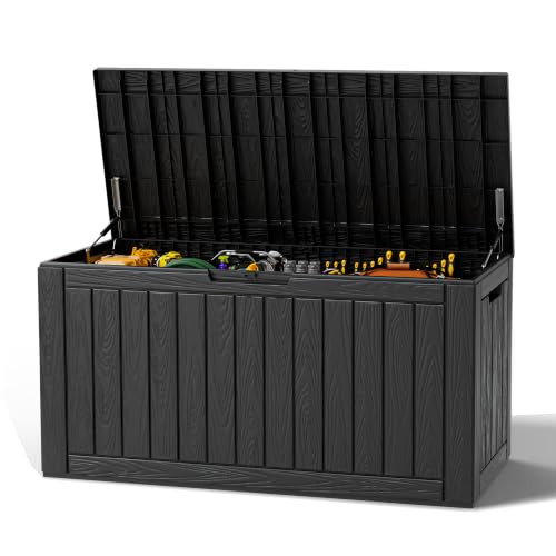 Oudoor Storage Deck Boxes Waterproof, Waterproof and UV Resistant Outdoor Storage Box Lockable Lid for Delivery Box, Indoor, Garden Tools, Pool Supplies, Patio (Black, 120 Gallon) - color: Striped Black, size: 120 Gallon