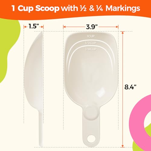 Dog Food Scoop 1 Cup, One Cup Measuring Cup, Food-Grade Melamine Pet Food Scoop, Durable 1 Cup Scoop with Precise Markings, BPA-Free & Dishwasher Safe (White, 8oz) - color: White