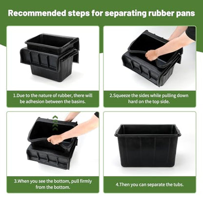 3 Pack 17 Quart Rubber Horse Feed Bucket Heavy Duty Plastic Hay Feeder for Stall Fence Pasture Stable Mountable Cattle Sheep Cow Feeding Pan with Hook for Easy Hanging Black
